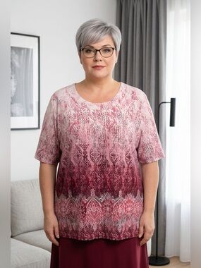 Plus Size Alia Pink Patterned Women's Top - Size 2X